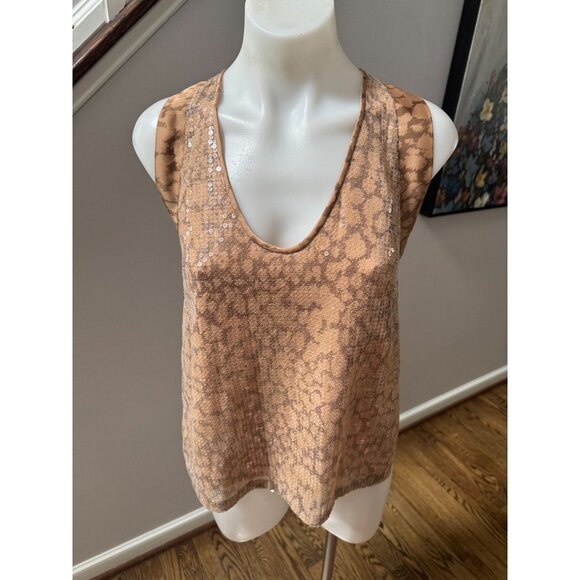 Rebecca Taylor Sequined Animal Leopard Cheetah Print Tank Top Blouse Size 0 - Picture 1 of 3